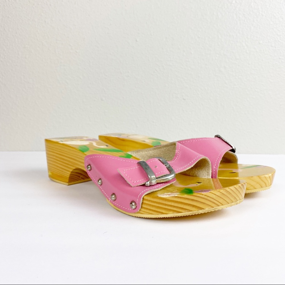Woodies Real wood Heels Sandals Flamingo Pink Sz 5